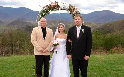 a newlywed couple at Cades Cove
