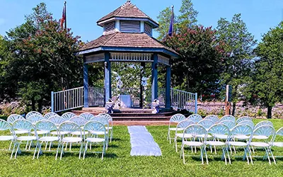 a couple getting married on the riverside